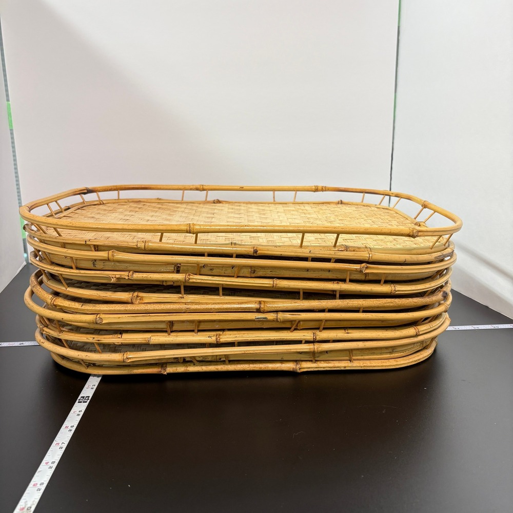Unbranded Bamboo Serving Trays Set of 8 Brown Woven Wood Boho Decor Tiki Tray